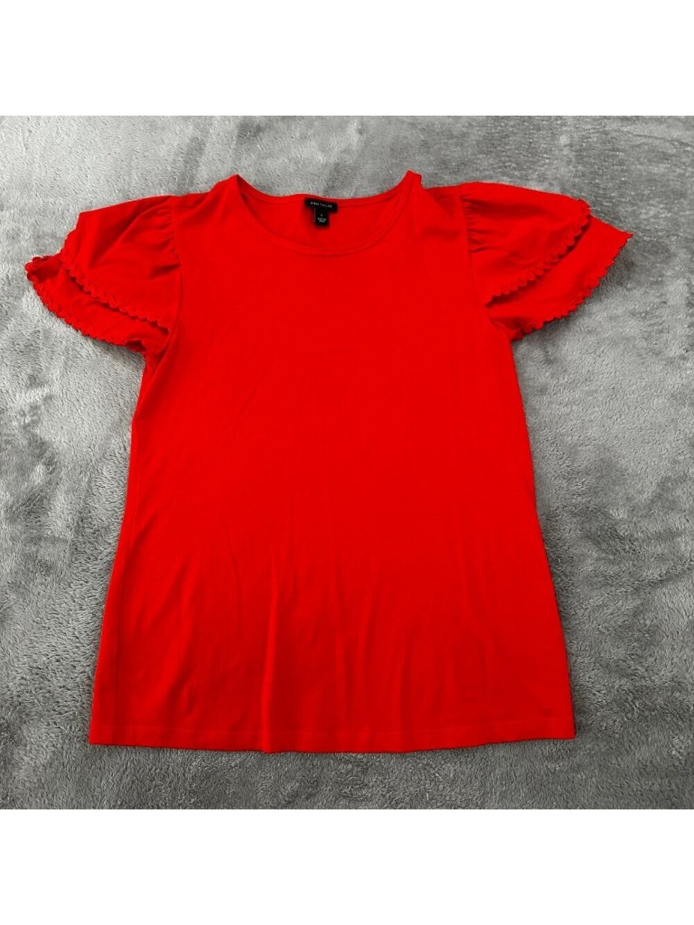 Ann Taylor Ruffle Sleeve Red Tee Shirt Women's SMALL 100% Cotton